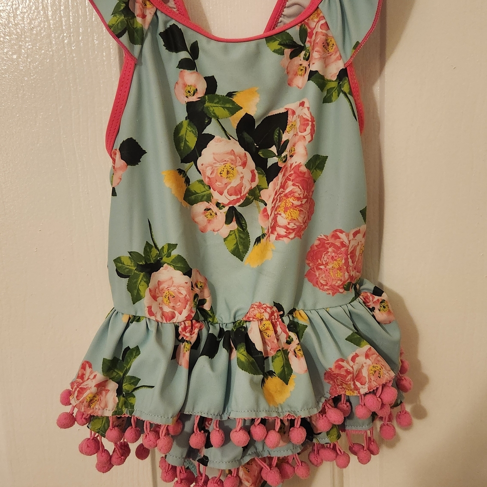 Betsey Johnson Floral Toddler Swim One Piece - Blue and Pink